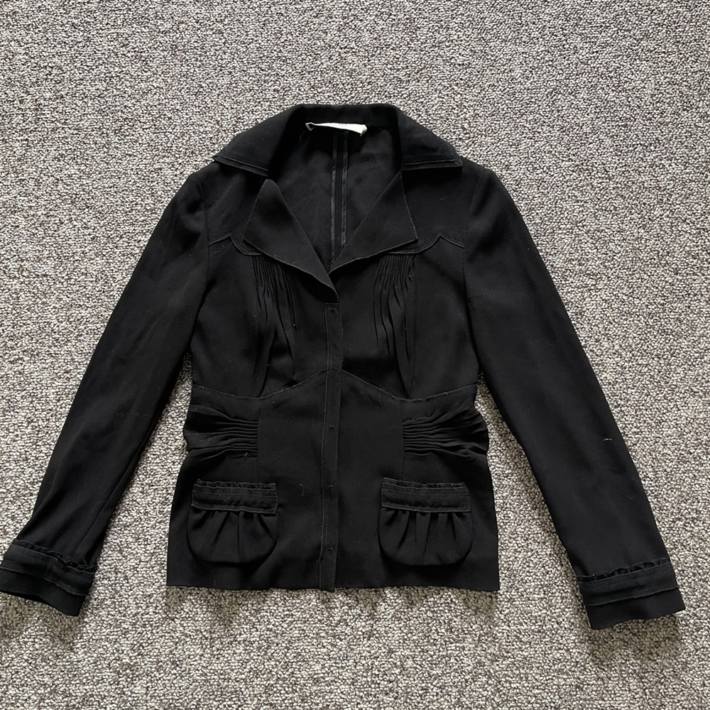 Prada Black Pintuck Pleated Tailored Blazer Jacket Sz 40 US XS 0 2